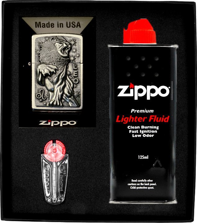 Zestaw ZIPPO Zapalniczka ZODIAC LEO lew Prezentowy No1