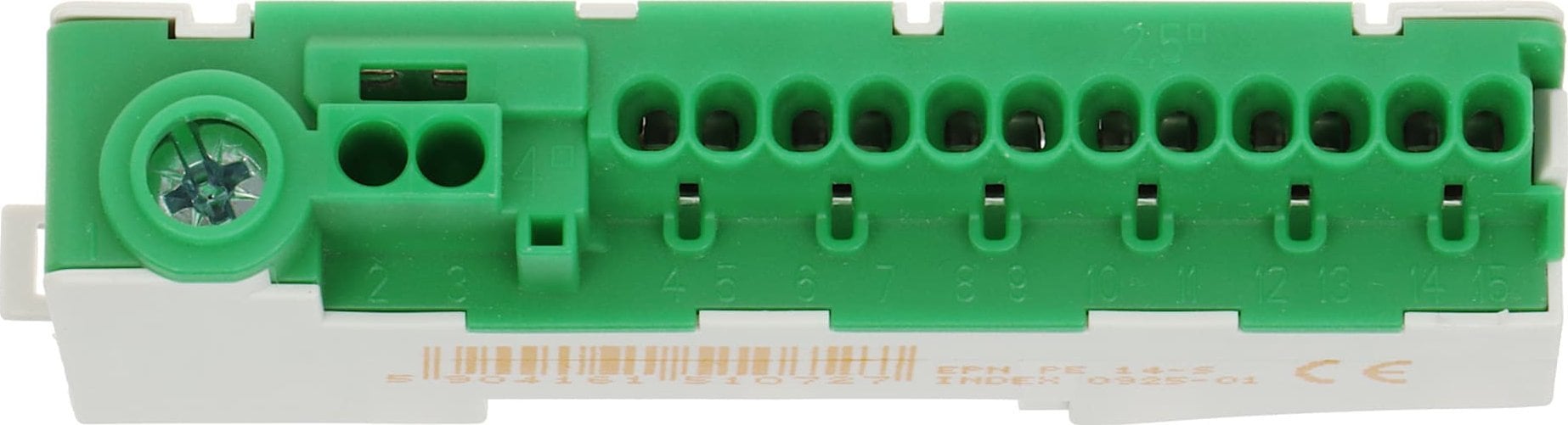 Elektro-Plast Listwa samozaciskowa PE 14-S (14+1 śrubowy) do montażu na szynie DIN35 80A zielony 0925-01