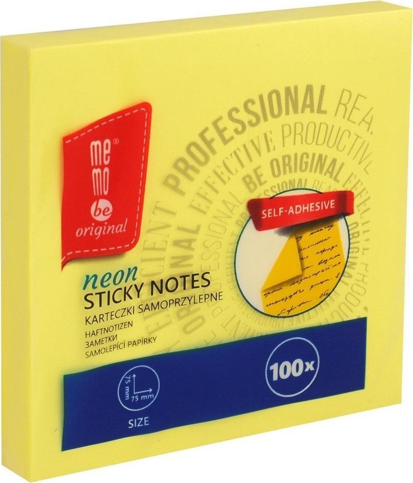 Bloczek samoprzylepny 75x75mm 100K neon MemoBe