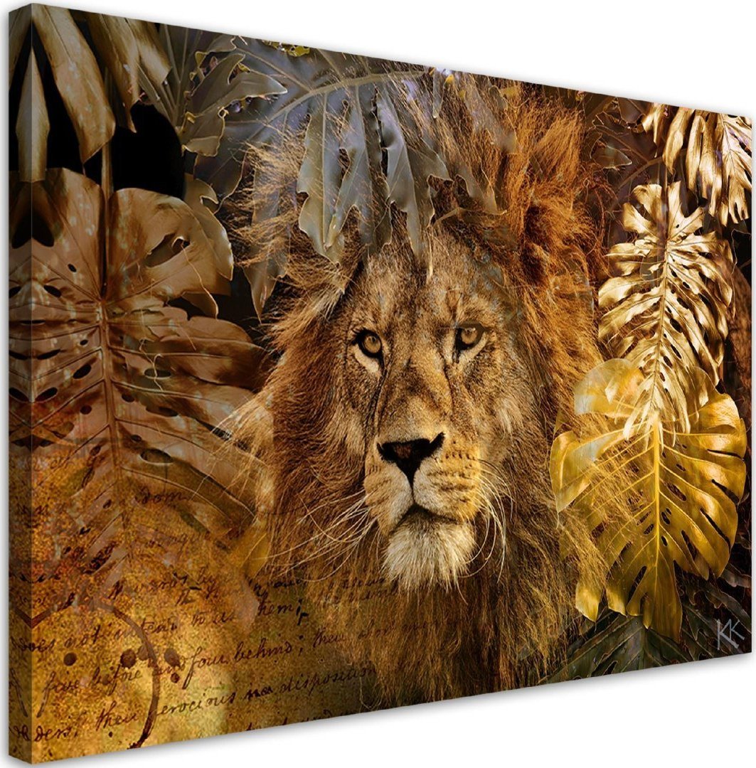 Feeby Obraz na płótnie, Lew i złote liście - 120x80