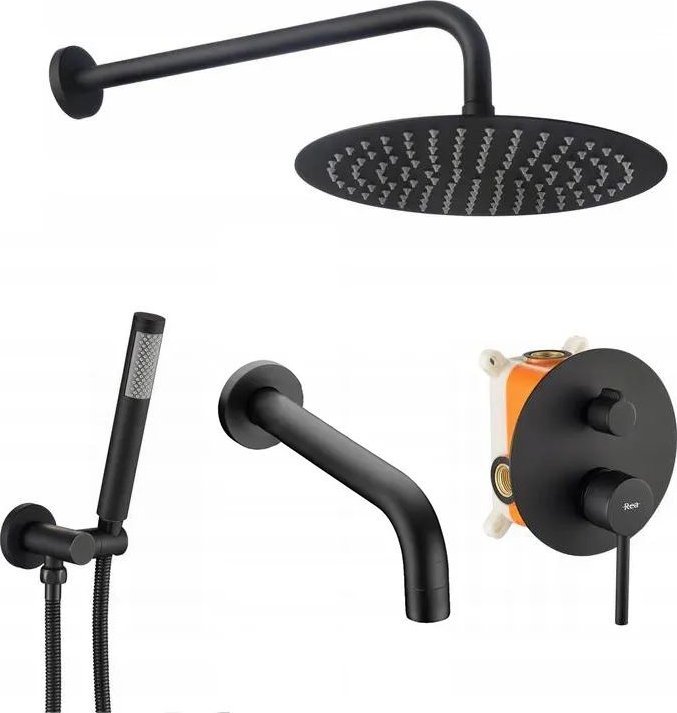 Zestaw prysznicowy Rea REA-P4112 ZESTAW NATRYSKOWO-WANNOWY PODTYNKOWY LUNGO BLACK Z BATERIĄ 3-FUNK. Z WYLEWKĄ REA // N.REA.NAT-WAN-LUNGO-BLACK