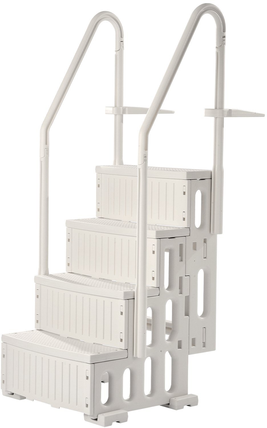 Drabinka basenowa biała 4-stopniowa 122137 cm z poręczami 180 kg