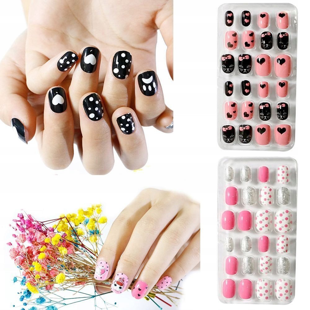 24x Naklejki Na Paznokcie Sztuczne Paznokcie Dla Dzieci Samoprzylepne Tipsy