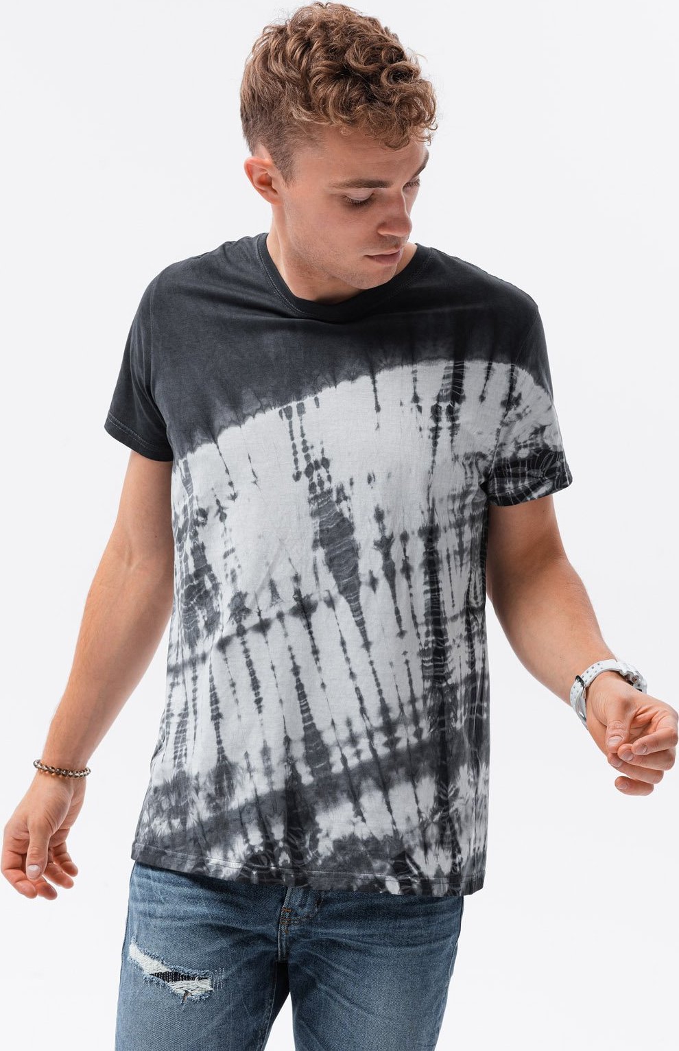Ombre T-shirt męski bawełniany TIE DIY - grafitowy S1617 M