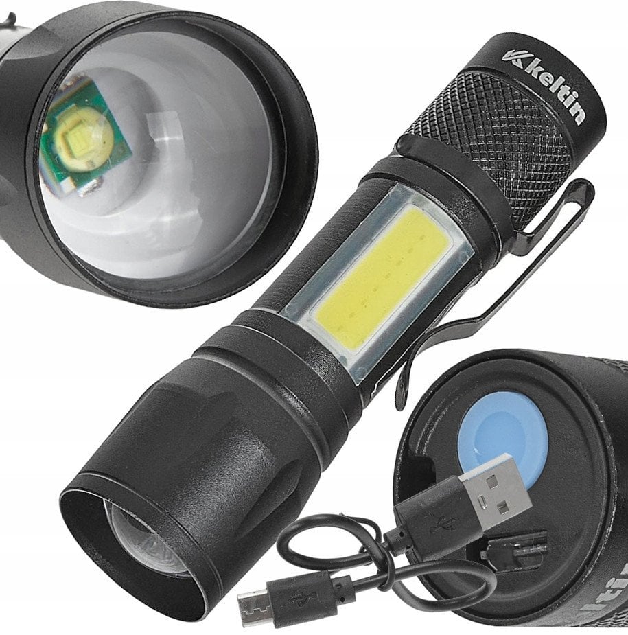 Latarka mini – taktyczna LED COB 10W 500mAh 500lm IPX5 – kartonik wystawowy (12/96)