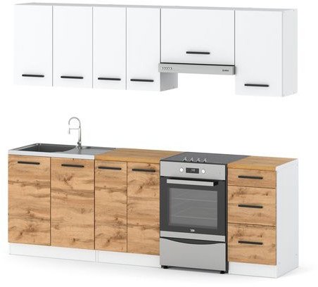 Meble Kuchenne Białe Z Drewnem Nowoczesne Modułowe Zestaw Mokka 2.4m Wotan