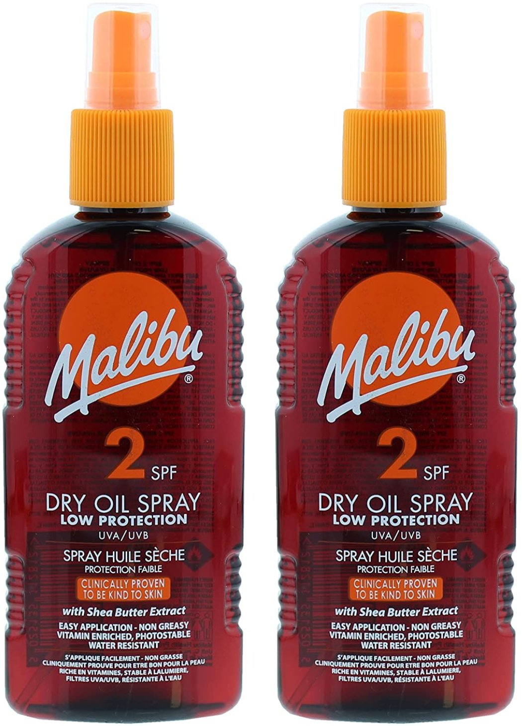 Malibu Dry Oil Spray SPF2 Olejek Brązujący Do Opalania 200ml x2szt