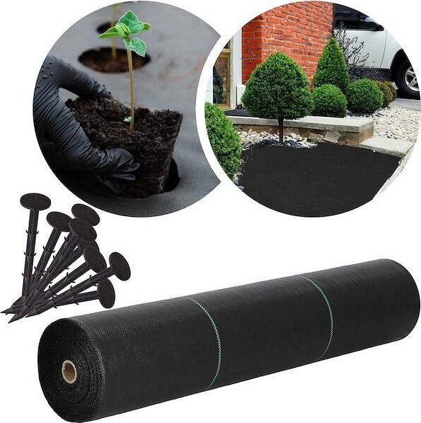 Springos Agrowłóknina antychwastowa agrotkanina 90g czarna mata 0,8x100m + kotwy mocujące 50 szt. kołki UNIWERSALNY
