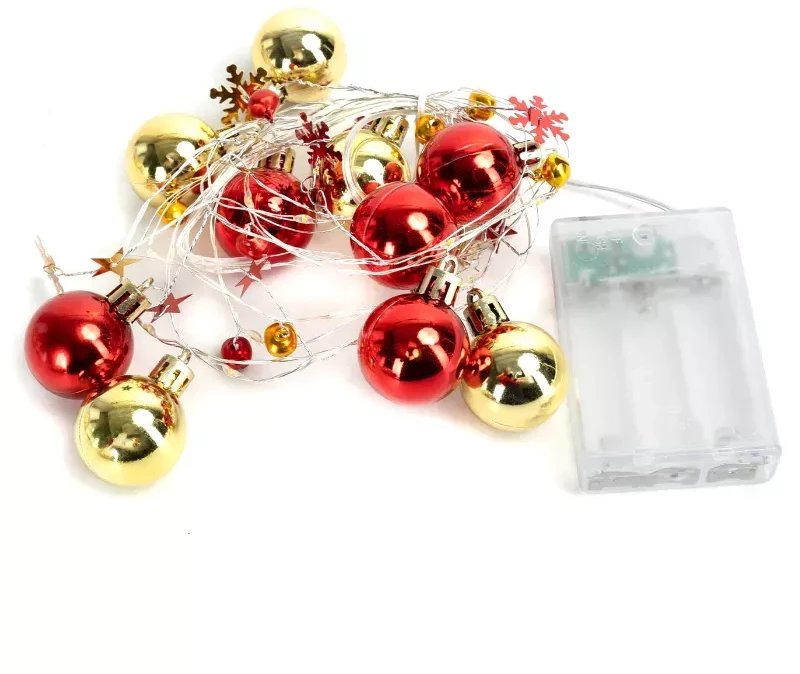 Lampki choinkowe 2m/20led bombki gwiazdki złote i czerwone na baterie