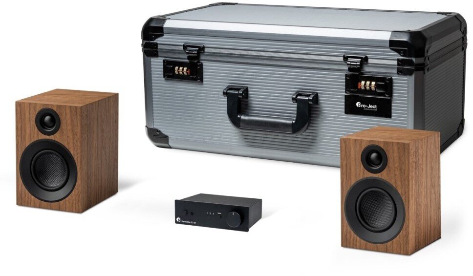 Pro-Ject Audio Systems Zestaw podróżny TRAVEL SET Praktyczny system audio w podróżnym/prezentowym opakowaniu, czarny + orzech
