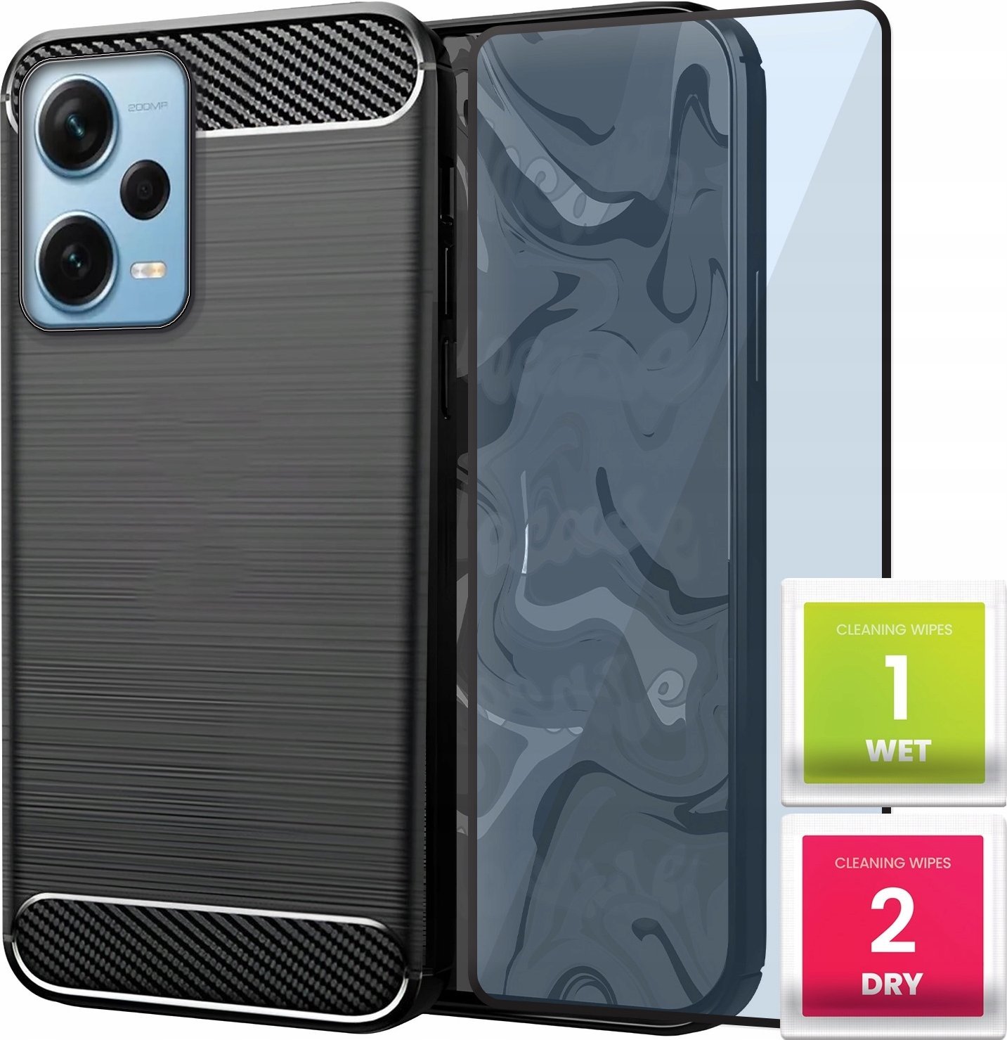 Etui do Xiaomi Redmi Note 12 Pro Plus (Czarne, Karbon, Pancerne) Szkło 9H