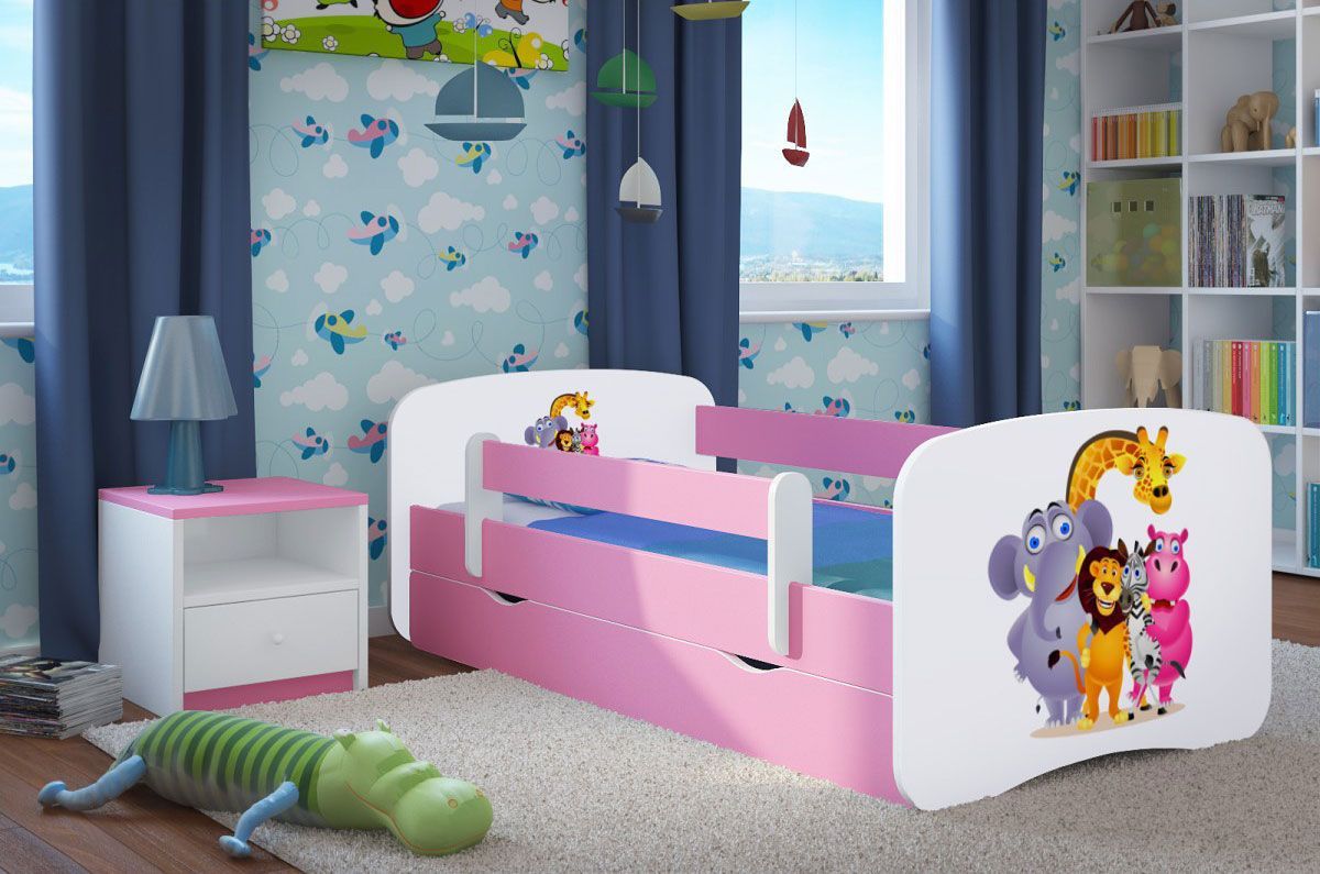 Elior Łóżko dla dziewczynki z materacem Happy 2X mix 80x160 - różowe