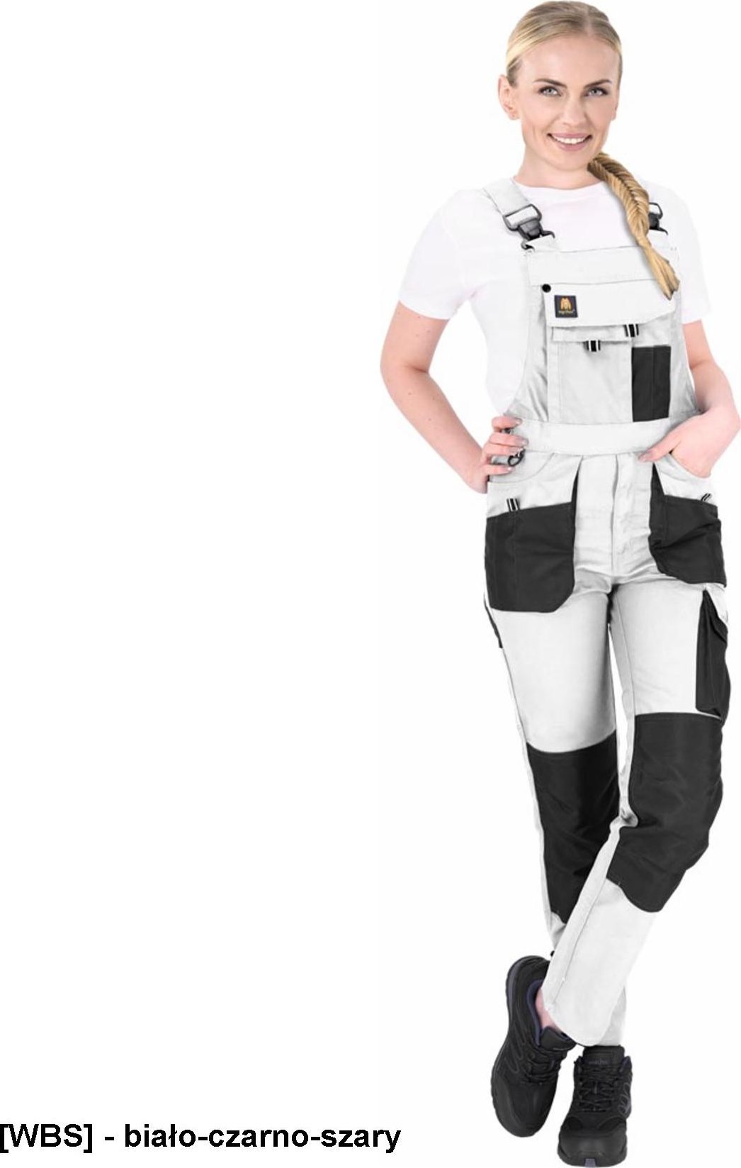 R.E.I.S. OX-FIO-B - Spodnie ochronne ogrodniczki FIO, damskie - biało-czarno-szary 56