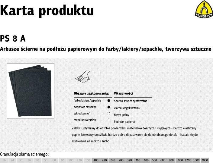 Klingspor PAPIER ŚCIERNY WODO.PS8A ARK.230*280 GR.500(45027) OP.50SZT