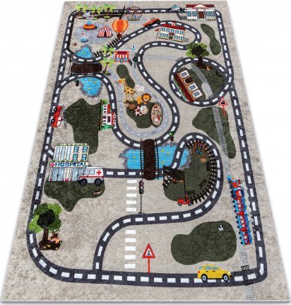 Dywany Łuszczów Dywan do prania JUNIOR 51803.804 Miasto, uliczki dla dzieci, antypoślizgowy - beż, 160x220 cm