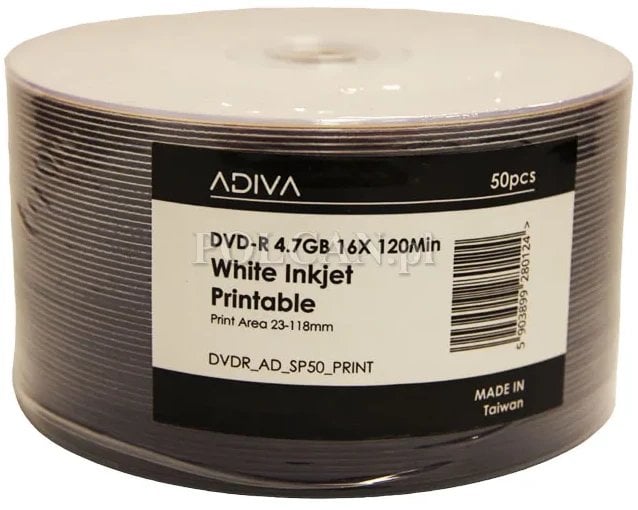Adiva DVD-R | 4.7 GB | x16 | szpindel 50 szt.| 120min | inkjet fullsurface print