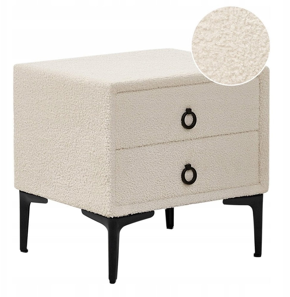 Beliani Szafka nocna 2 szuflady SEZANNE Boucle Złamana biel