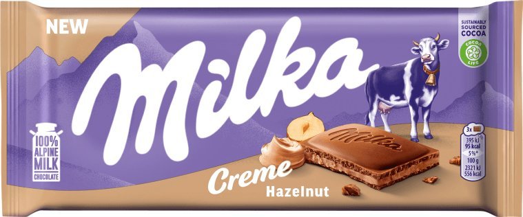 Milka Creme Czekolada mleczna z nadzieniem z orzechów laskowych 85 g
