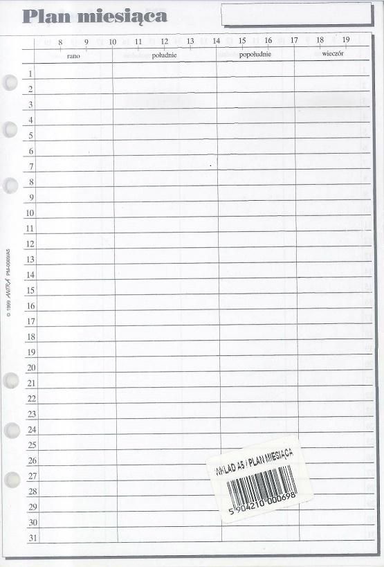 Antra Wkład do organizera A5 Plan miesiąca (270052)