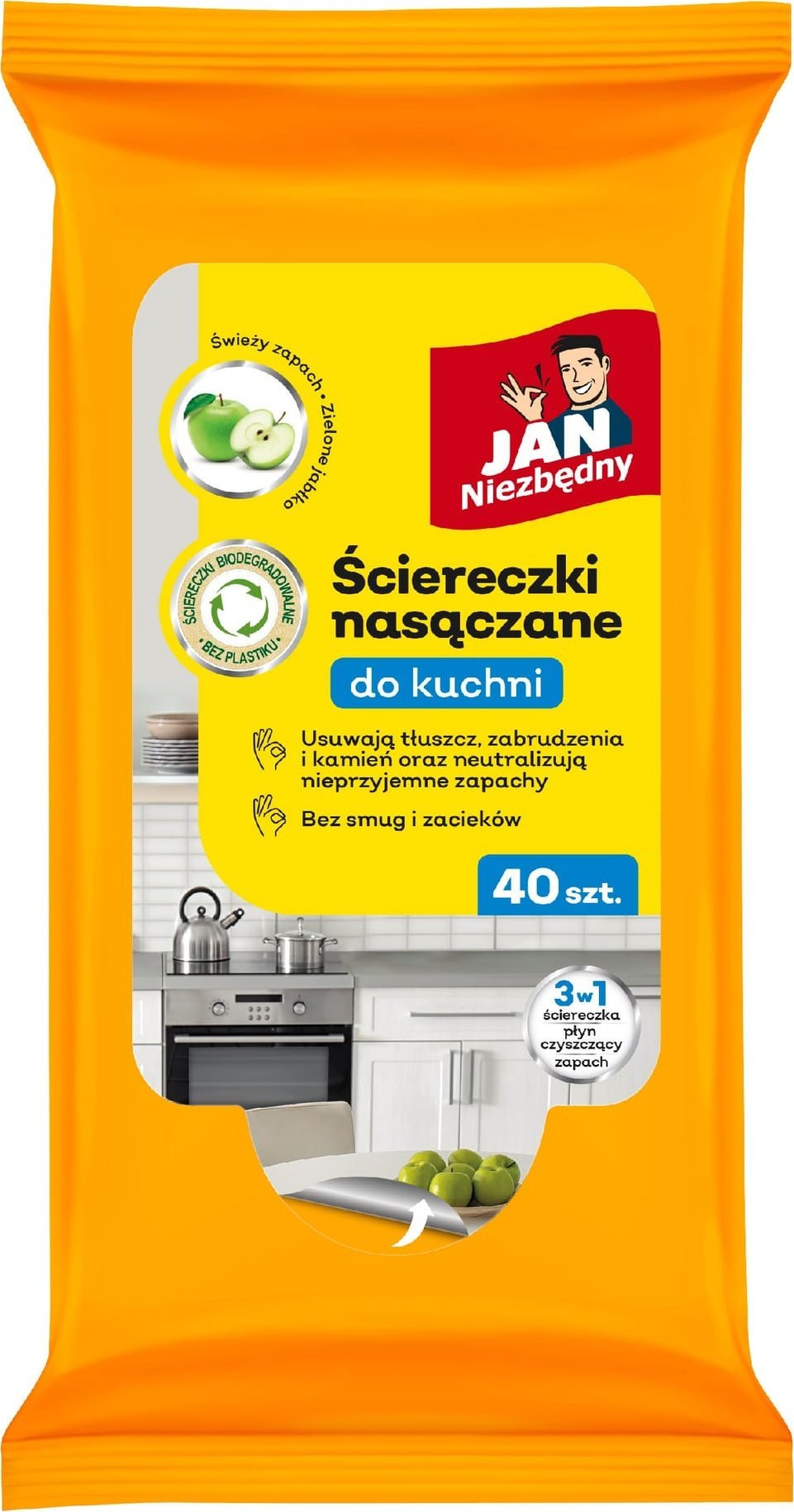 JAN NIEZBĘDNY Ściereczki nasączane do kuchni 3w1 1op.-40 sztuk