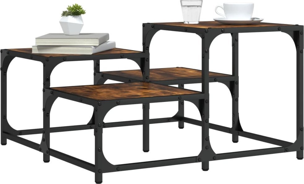 vidaXL Stolik kawowy, przydymiony dąb, 68x68x40 cm