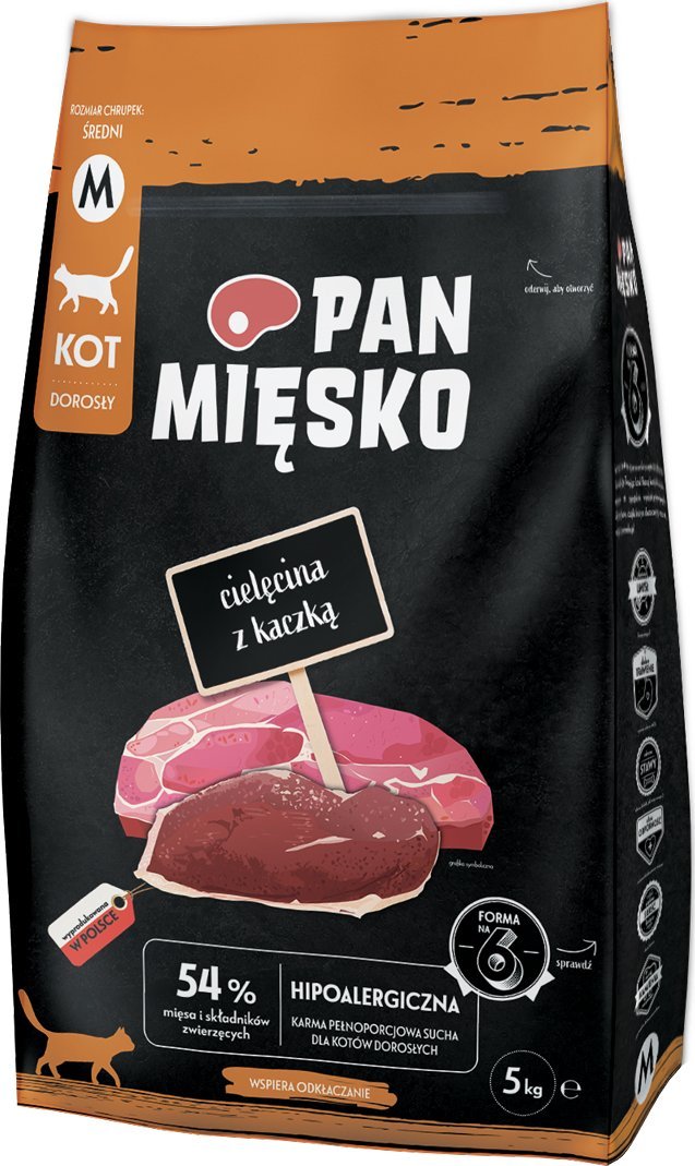 Pan Mięsko Karma sucha dla kota Cielęcina z kaczką (dorosły) chrupki M 5kg