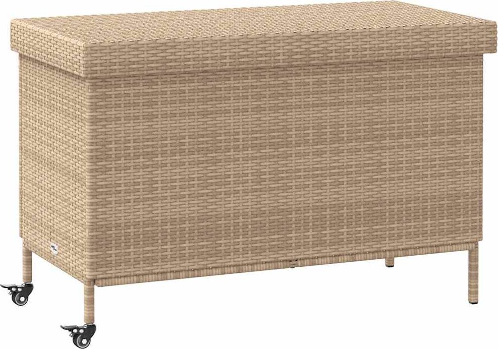 Skrzynia ogrodowa vidaXL vidaXL Skrzynia ogrodowa z kółkami, beż, 110x55x73 cm, polirattan
