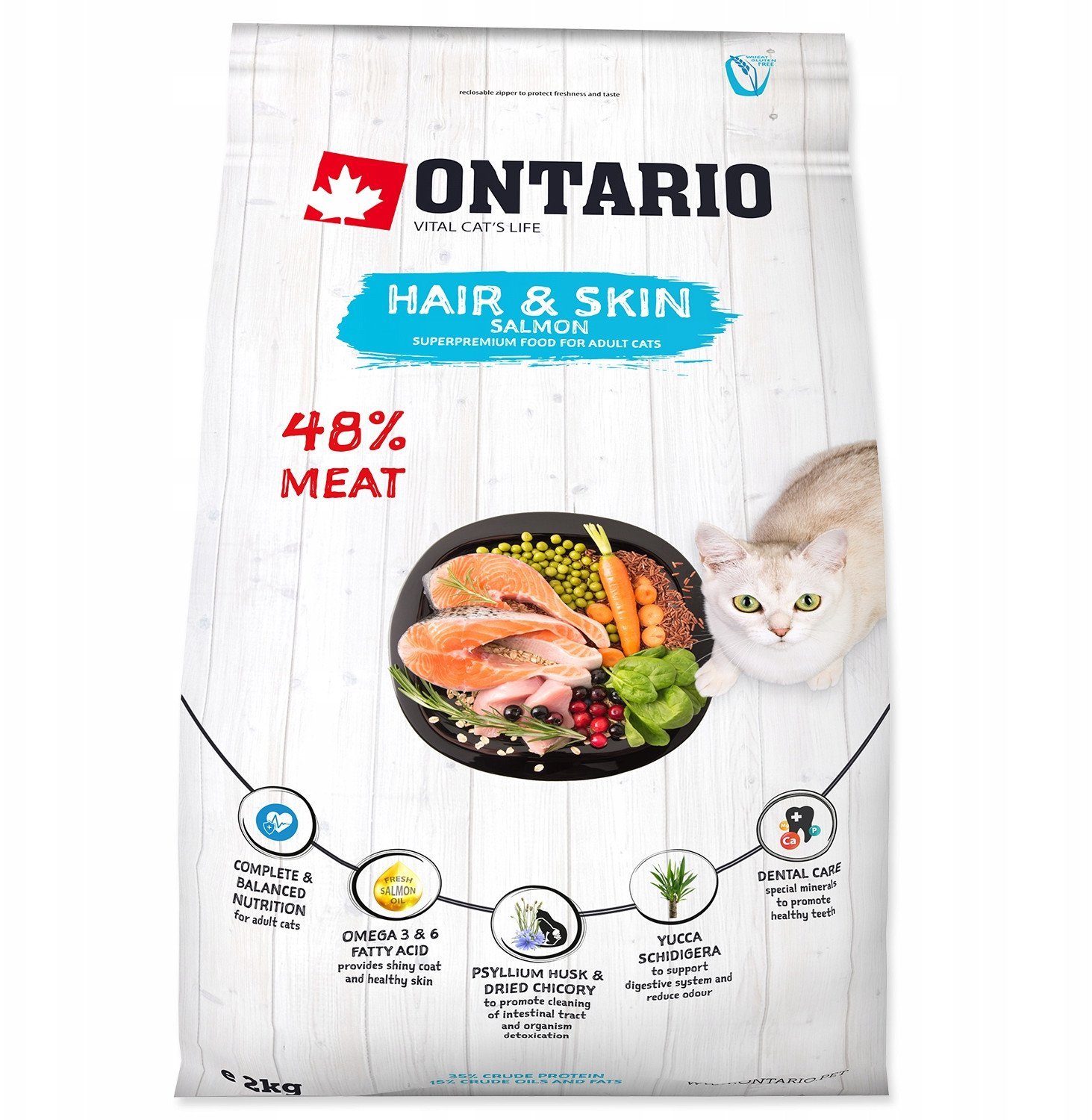 Ontario Cat Hair & Skin 2kg (Kailiui ir odai)