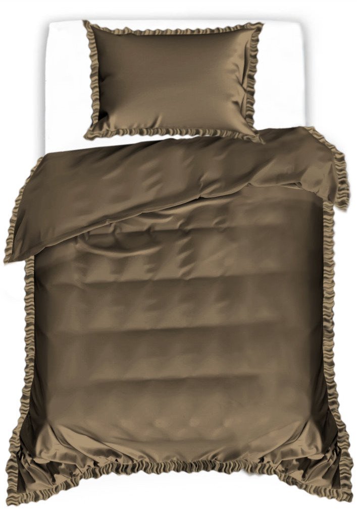 Pościel Bawełniana Z Falbanką 140X200 Brązowa Fbf 06