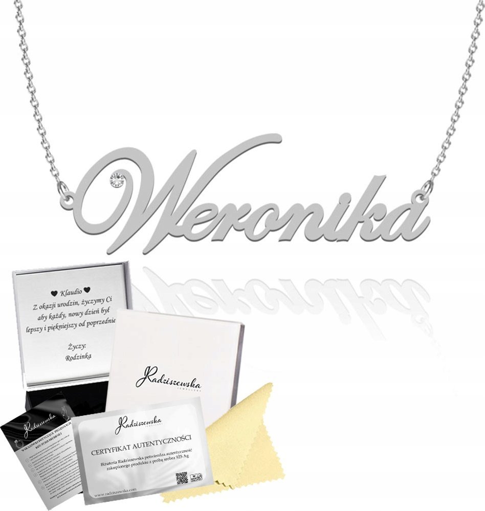 Radziszewska Jewellery Naszyjnik Srebrny z imieniem Weronika Łańcuszek Prezent 925 DEDYKACJA