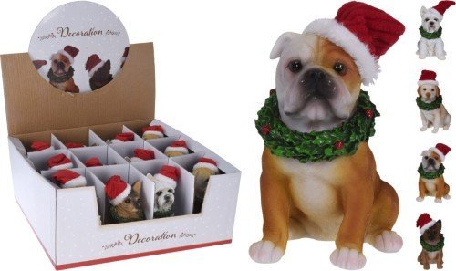 Koopman Figurka świąteczna piesek w czapce 13 cm