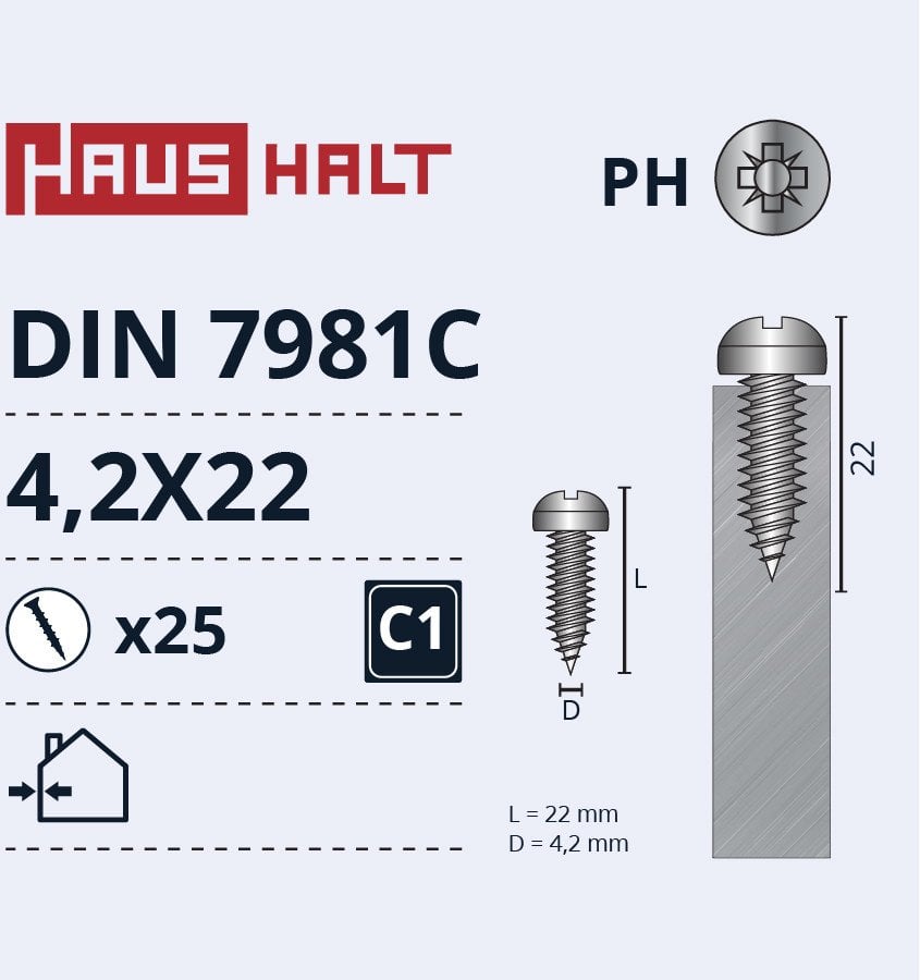 SELF SCREWS 4.2X22 DIN7981C ZN 25PCS