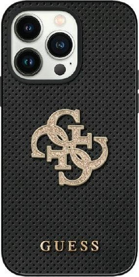 Guess GUHCP15SPSP4LGK iPhone 15 6.1" czarny/black hardcase Leather Perforated 4G Glitter Logo