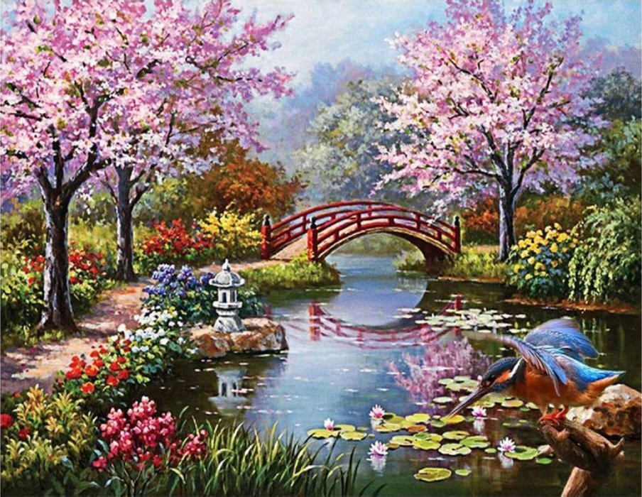 OBRAZ MALOWANIE PO NUMERACH RAMA 50x40cm JAPOŃSKI OGRÓD