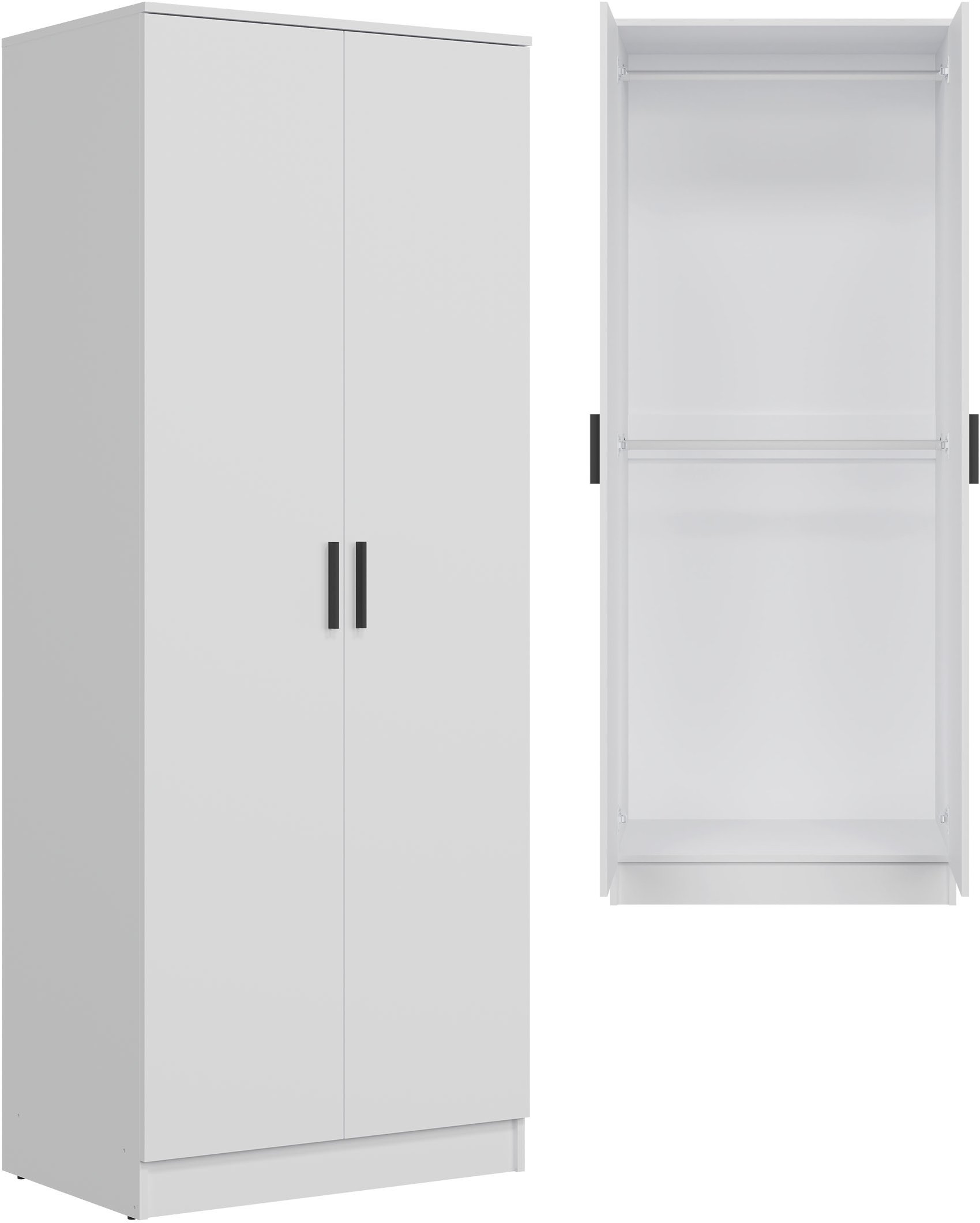 Szafa dwudrzwiowa z drążkami na ubrania wąska 80 cm biała MONTANA MT01