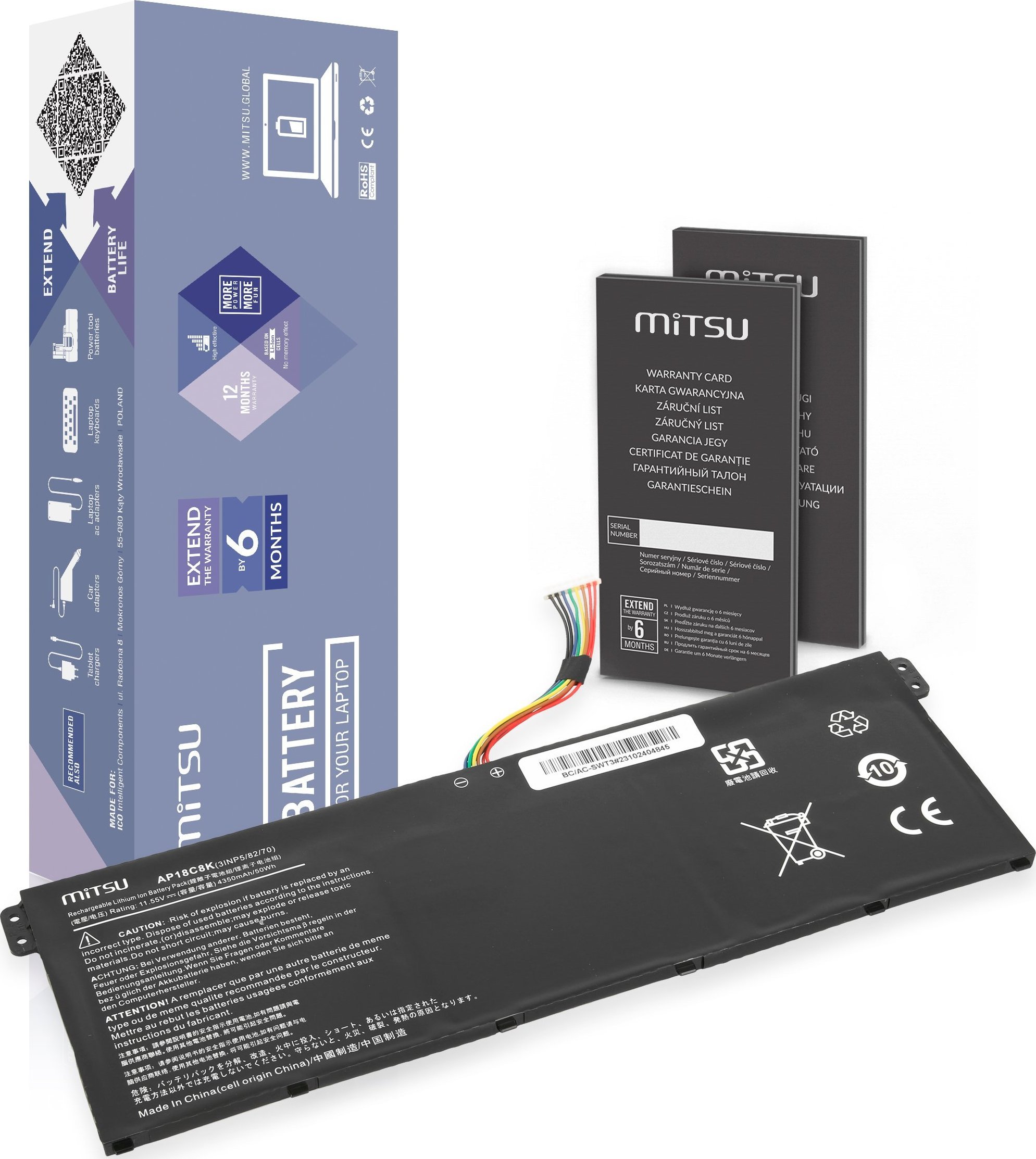 Bateria Mitsu Bateria AP18C4K AP18C8K do Acer Swift 3 5 TravelMate P215-52