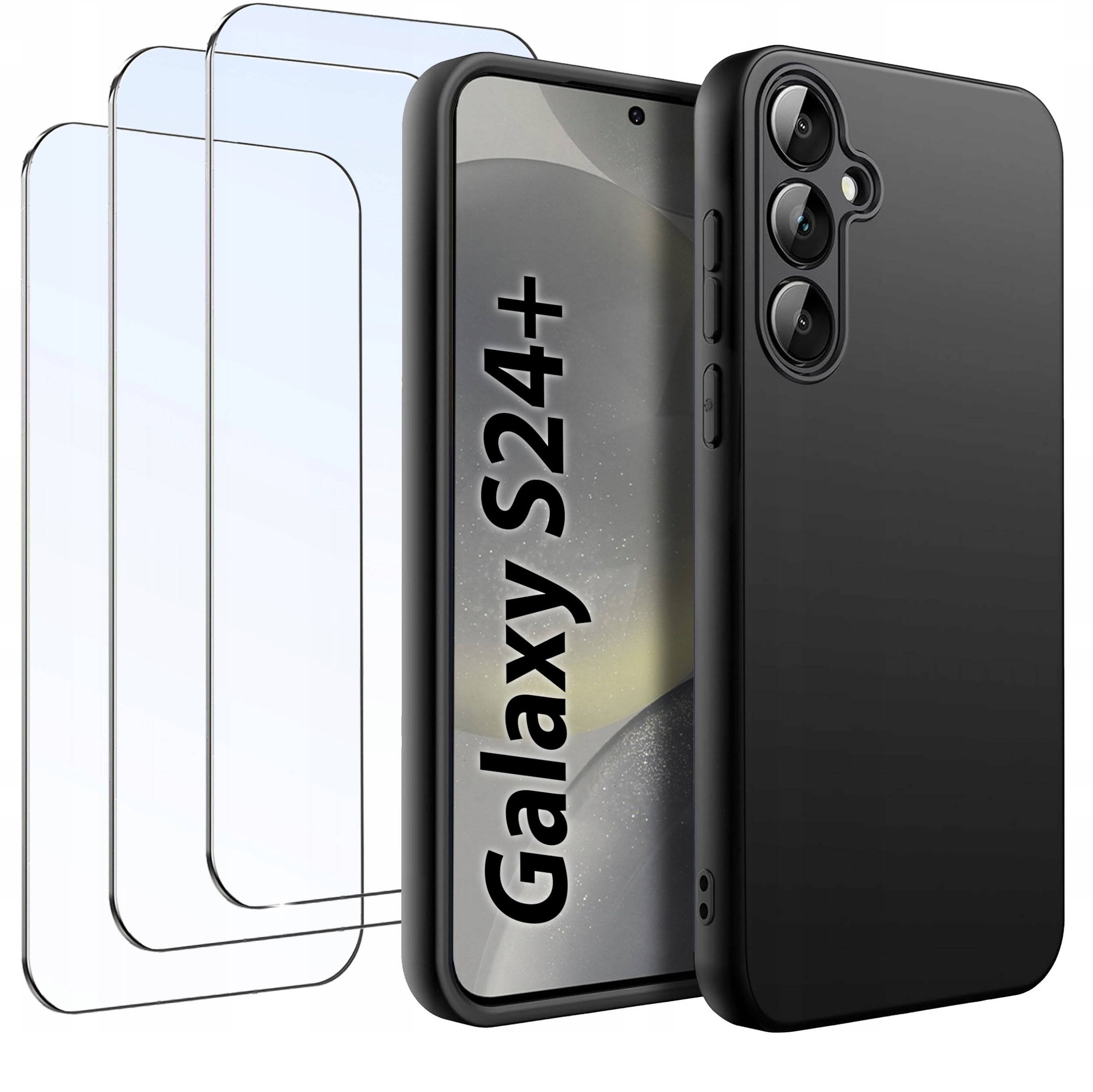 ZESTAW Etui do Samsung S24+ Plus Matowe Czarne Silikon Slim +3 SZTUKI SZKŁO