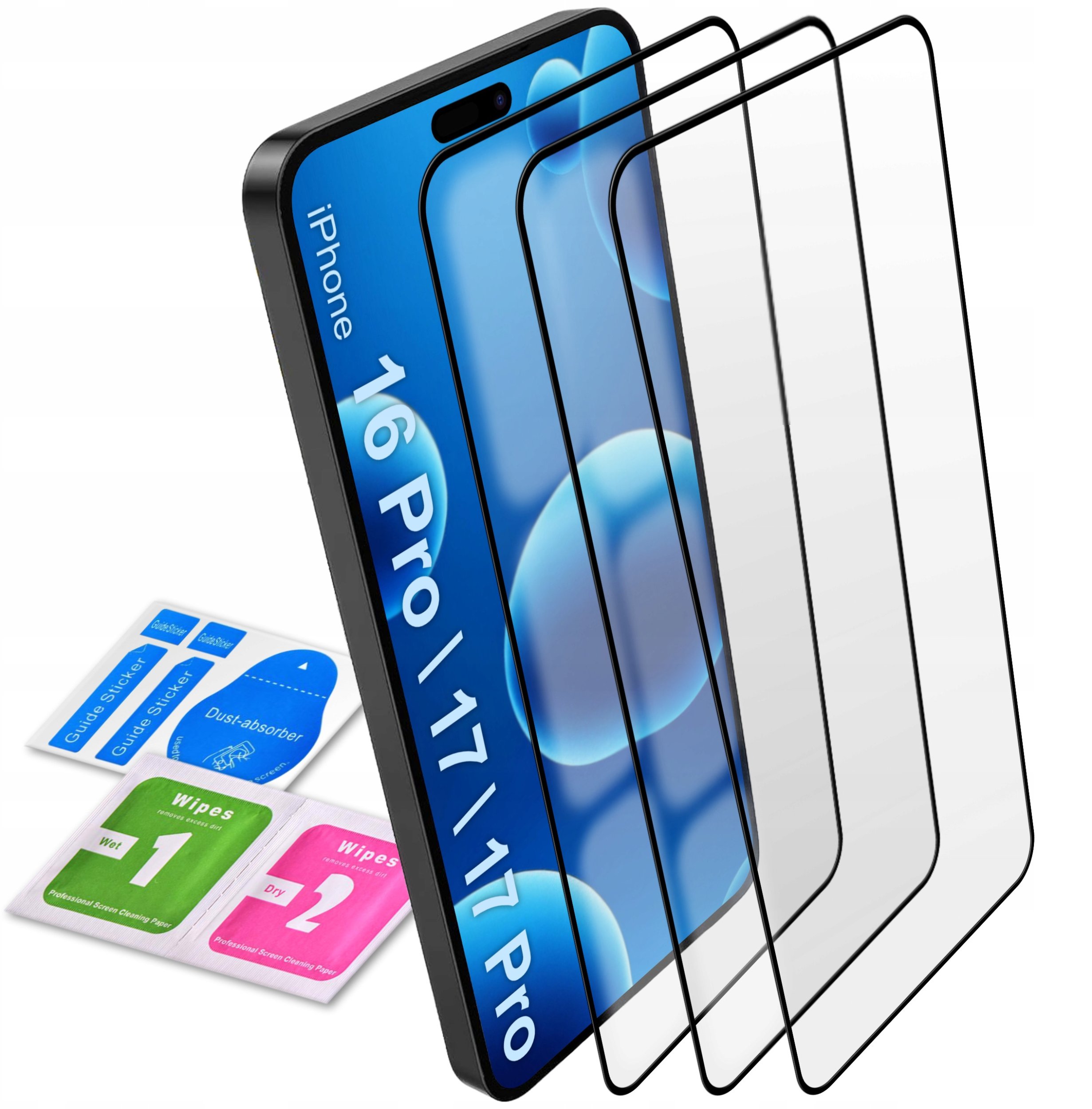 3x SZKŁO HARTOWANE NA CAŁY EKRAN do iPhone 16 Pro | 17 |17 Pro SZYBKA 5D 9H