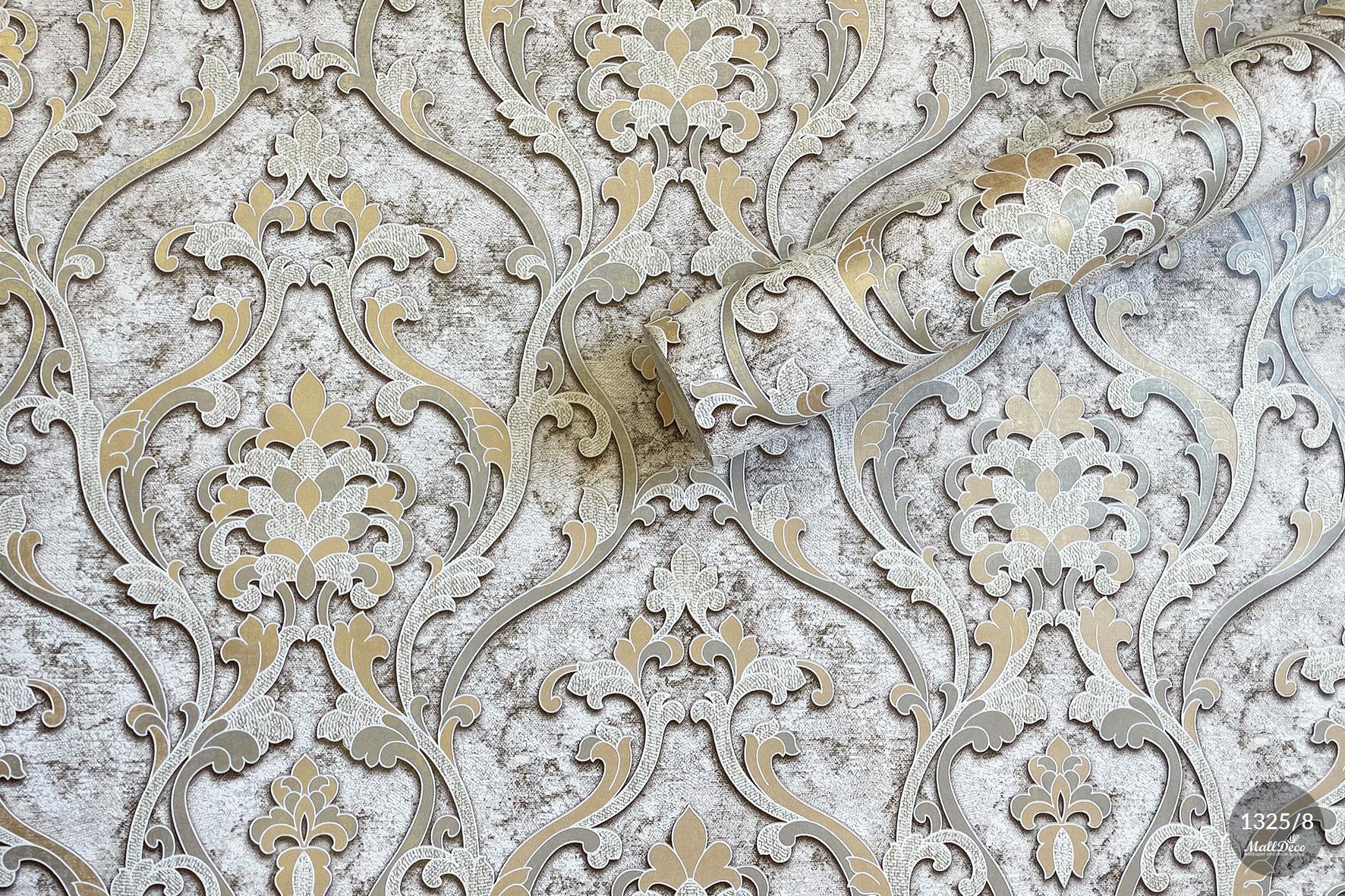 MallDeco Tapeta winylowa model Batista beżowa dekoracja 1325/8, 1,06m x 10,05 m