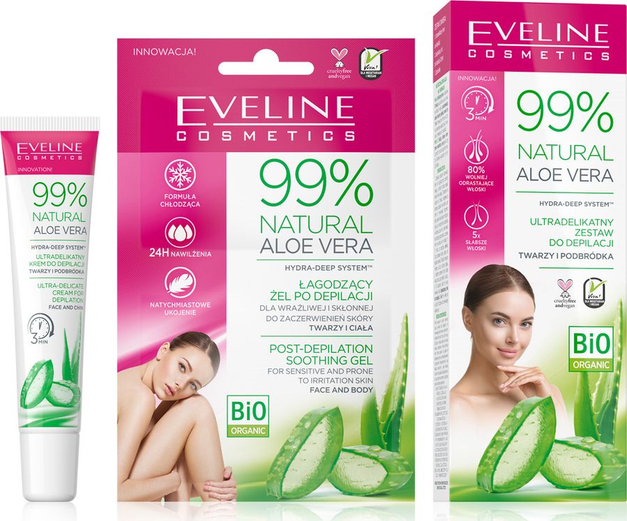 Eveline Eveline 99% Natural Aloe Vera Ultradelikatny Zestaw do depilacji twarzy i podbródka - skóra wrażliwa 1op.