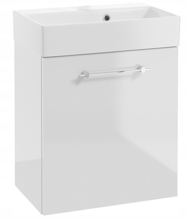 Szafka łazienkowa wisząca z umywalką 60x50cm Biały połysk uchwyt chrom Elara