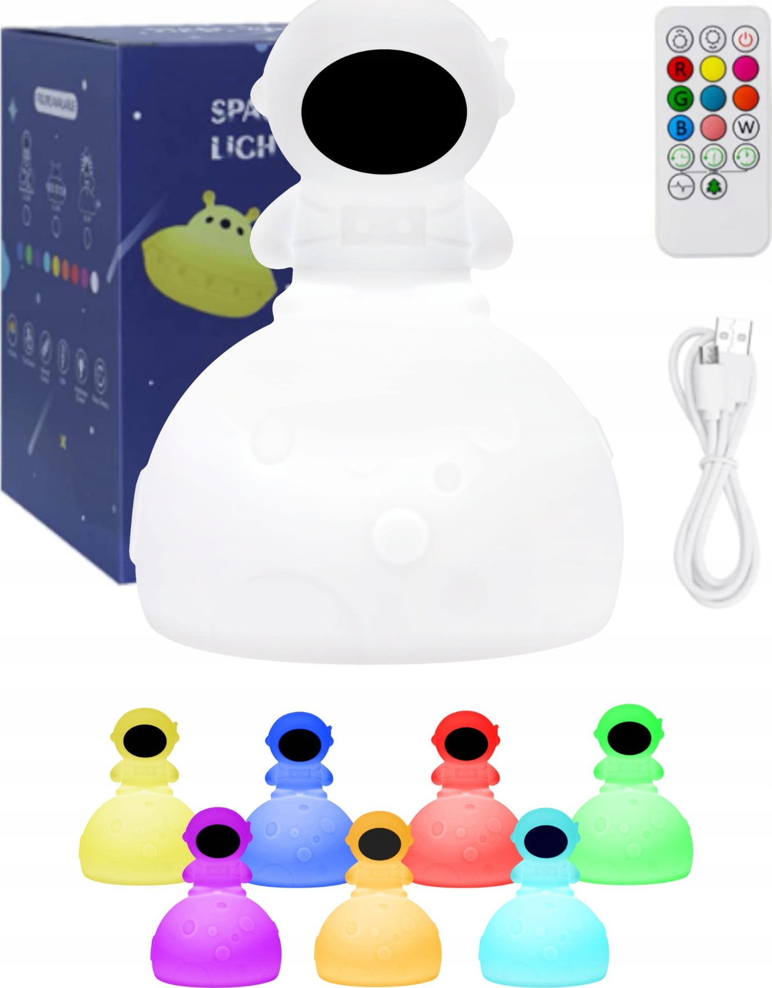 Zenwire LAMPKA NOCNA ASTRONAUTA DLA DZIECI Kolorowa SILIKONOWA LED RGB z pilotem