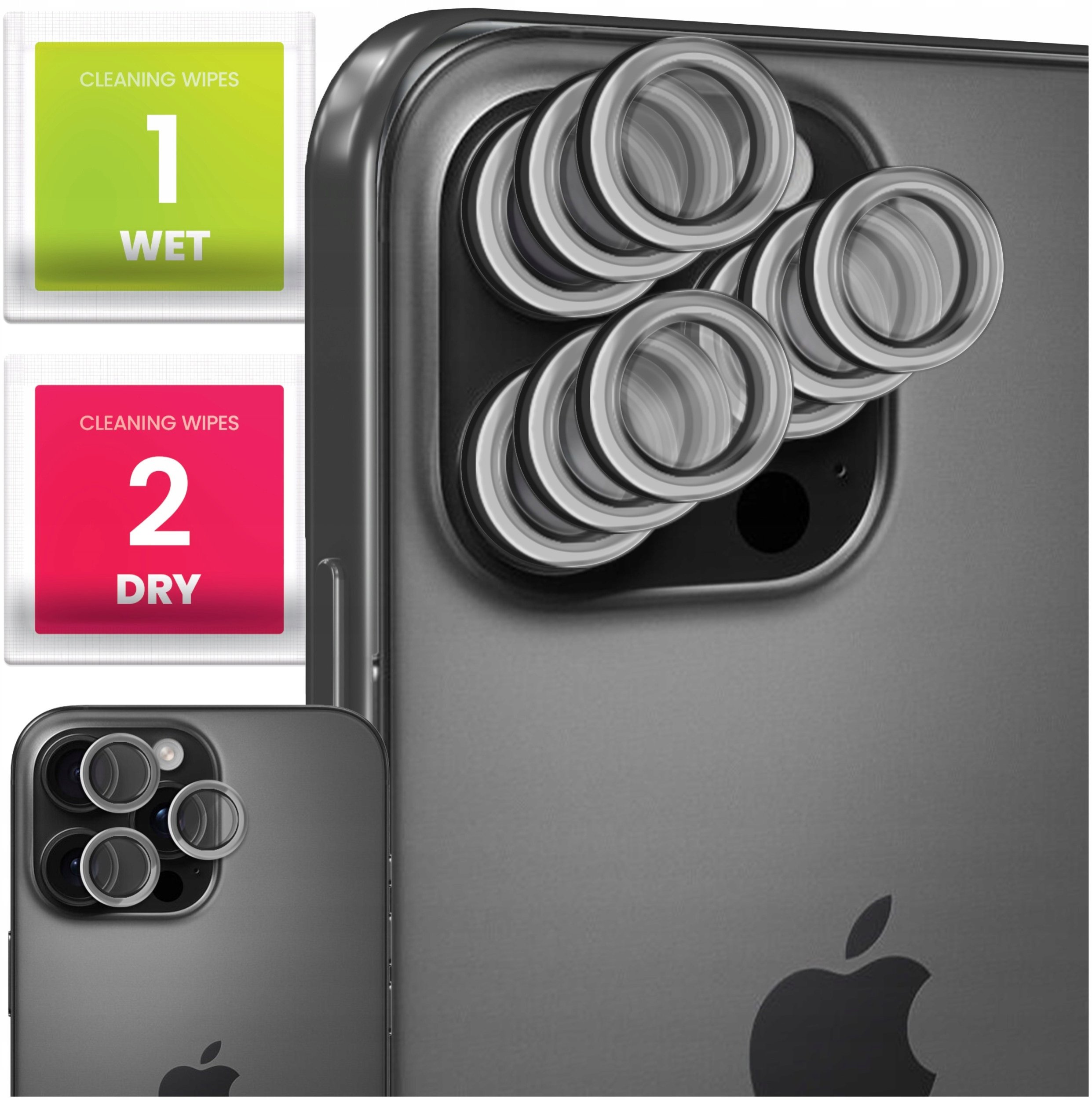 9x Szkło Na Aparat Do Apple iPhone 16 Pro / Pro Max (Na Obiektywy, Srebrne)