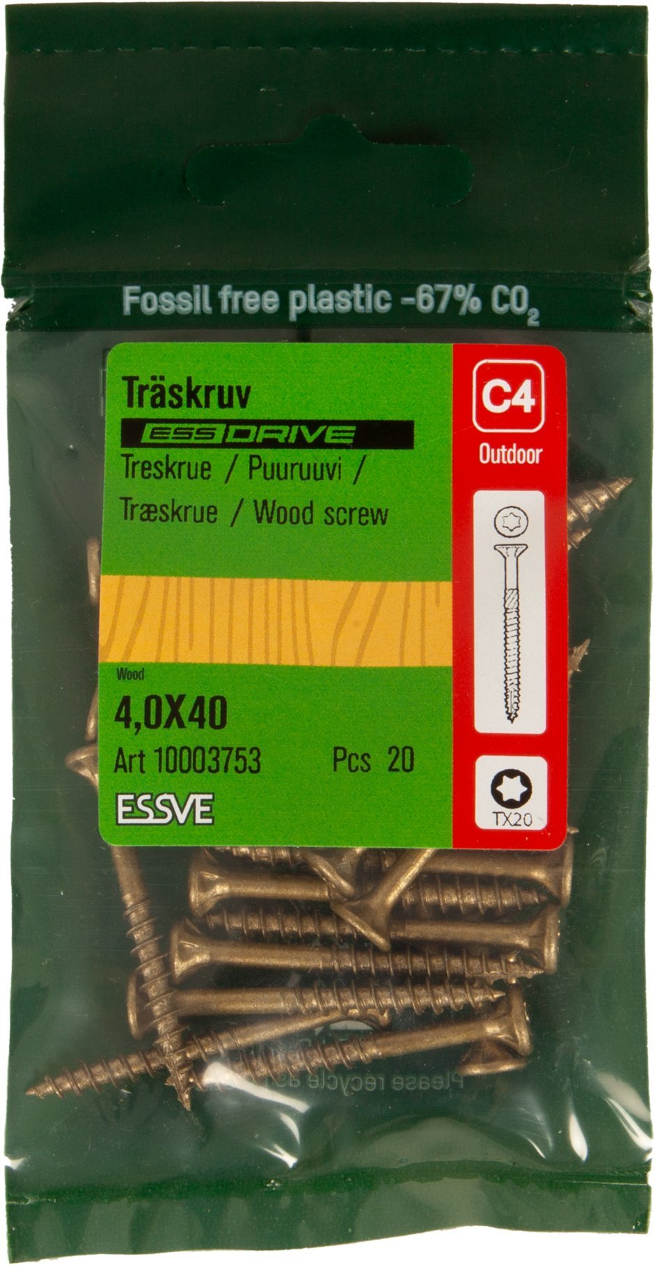 WOOD SCREW 4X40MM TX20/CS/C4 20PCS