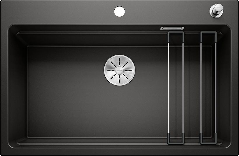Zlewozmywak Blanco Etagon 8 Silgranit czarny z korkiem InFino, szyny (525892)