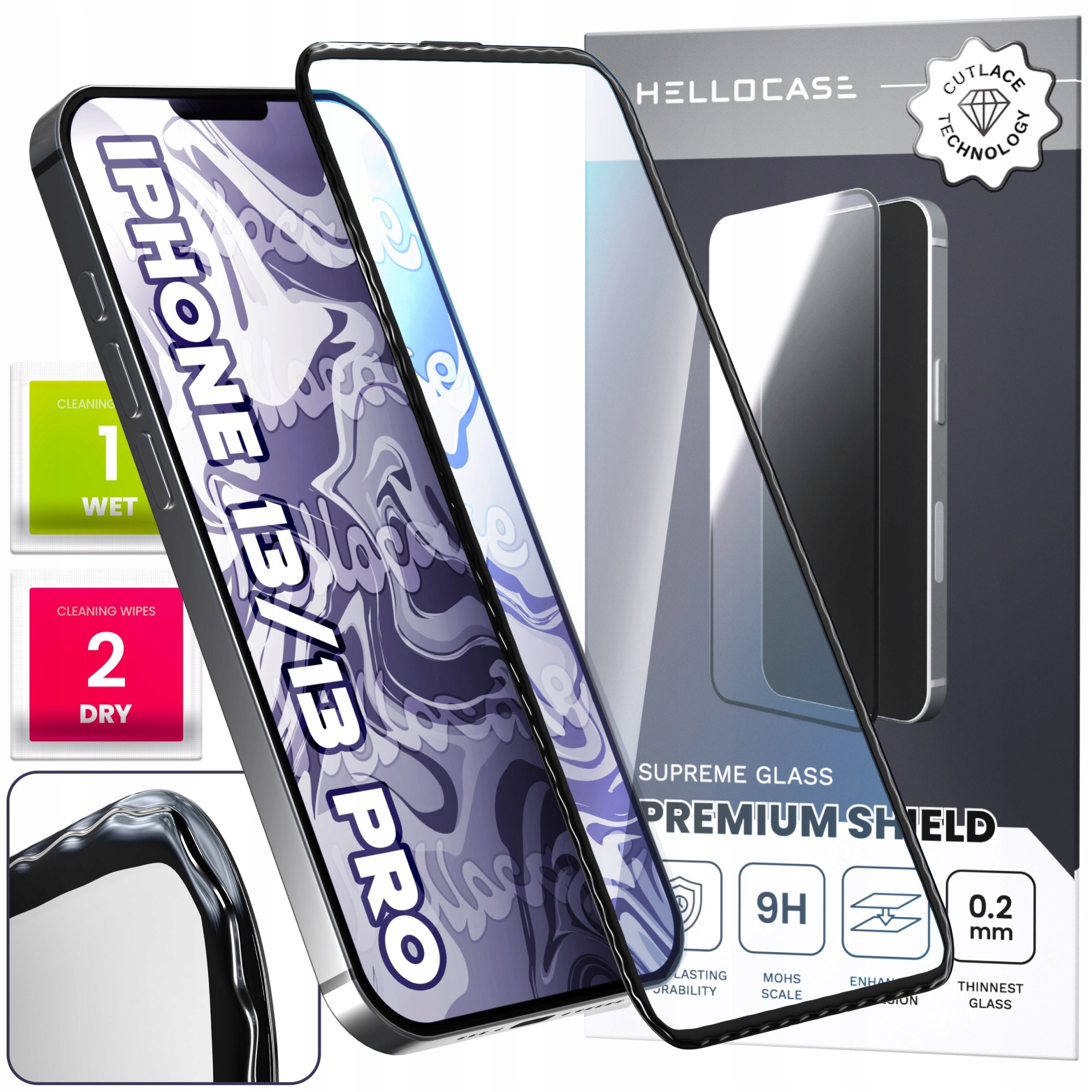 Szkło Hartowane do iPhone 13 / 13 Pro / 14 / 16e (9H, 5D, Falowane, Wave)