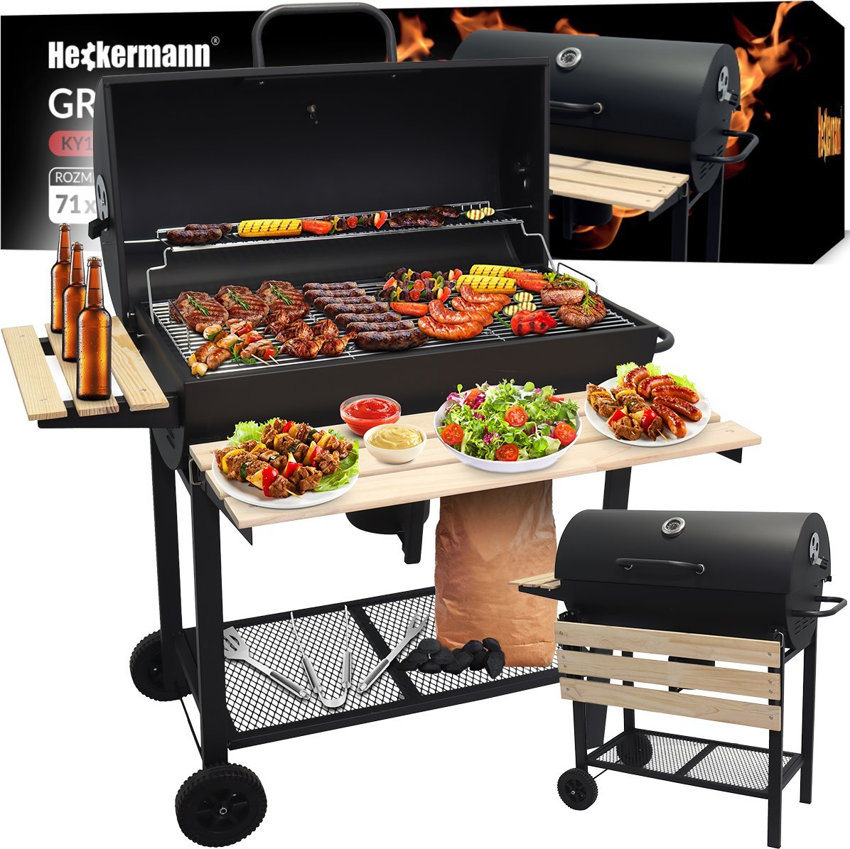 Heckermann KY1813-24F Grill ogrodowy węglowy 37 cm x 71 cm