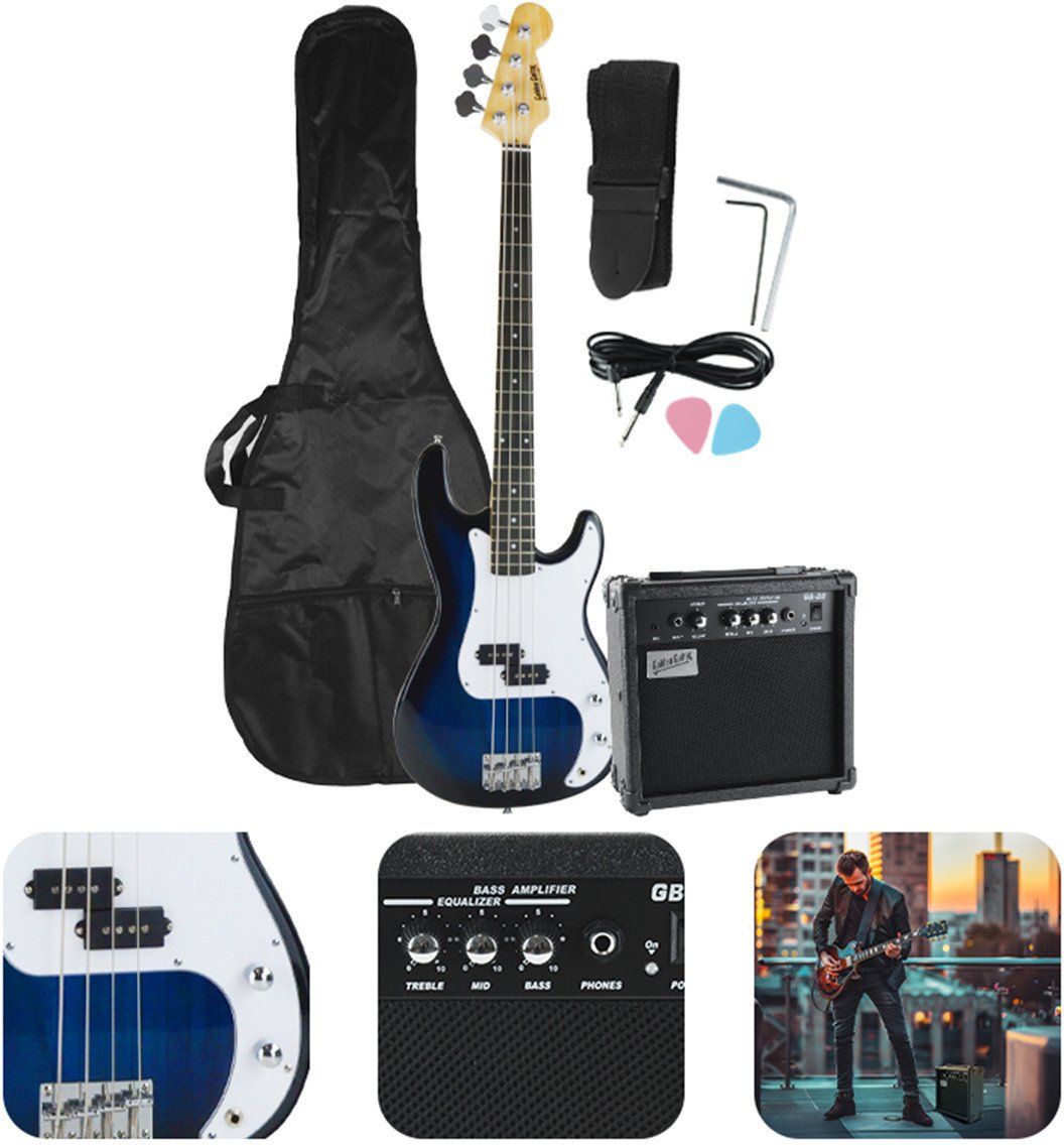 Gitara basowa - kompletny zestaw -Golden Guitar PBGB-40 czarno-niebieska one size