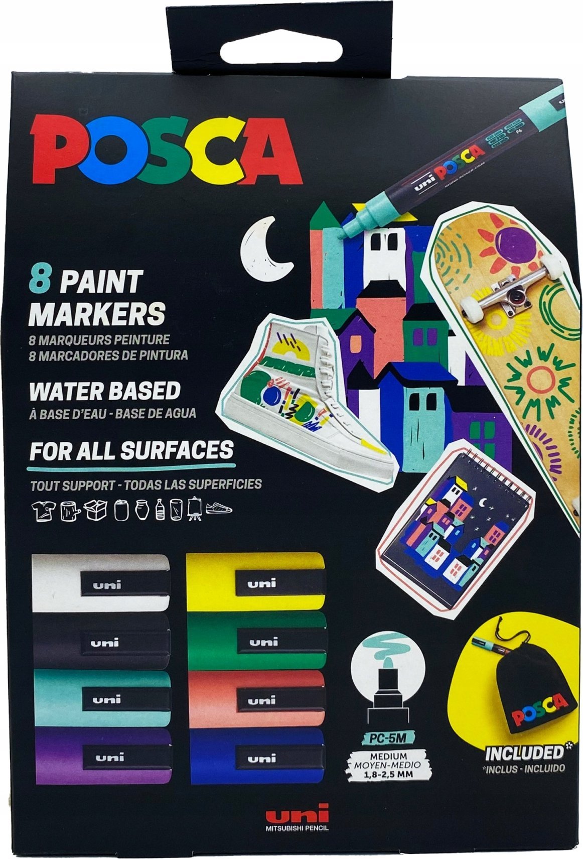 Posca POSCA Pouch sæt str. PC5M 8 ass. Farver + lille POSCA pose
