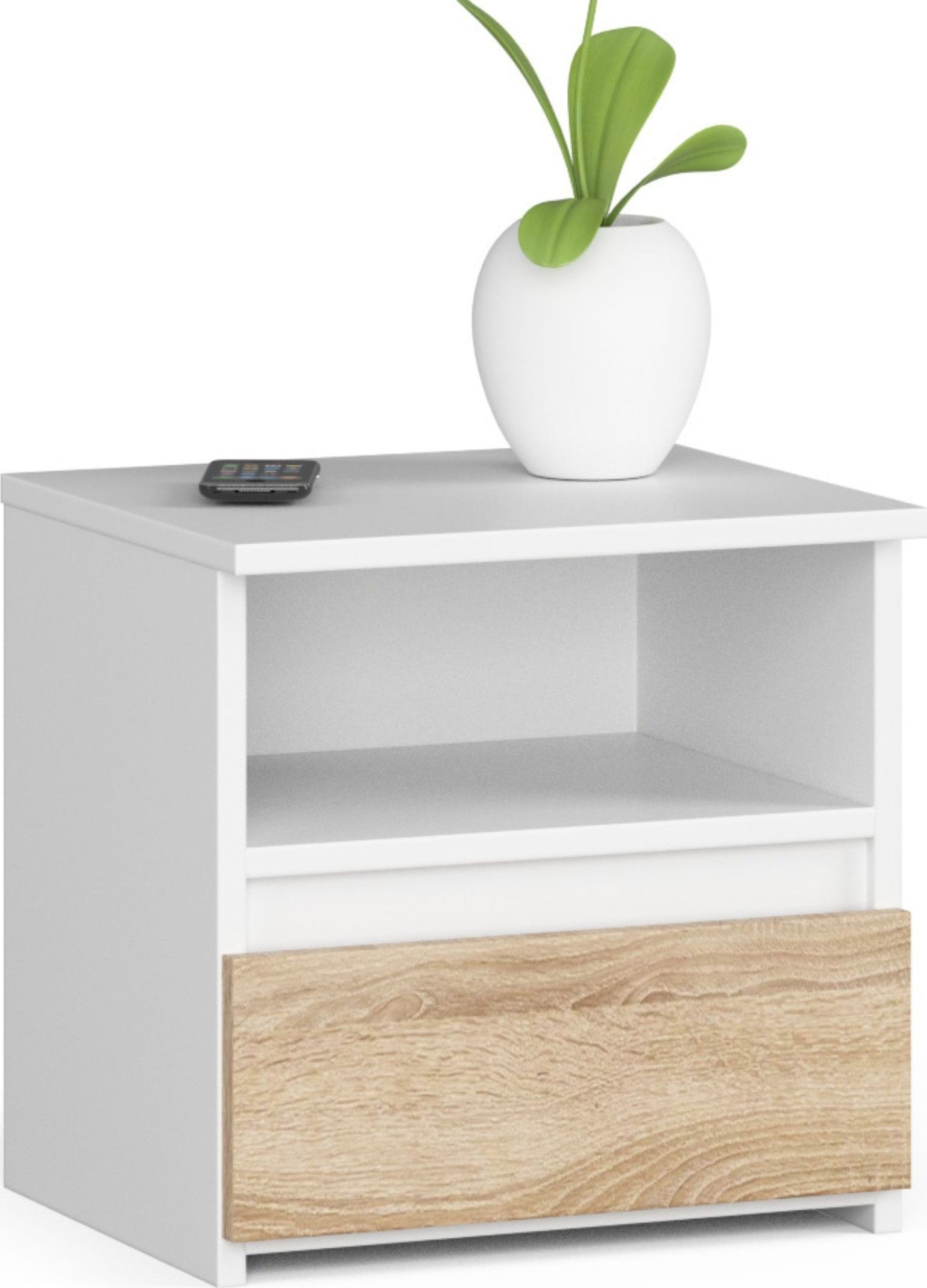 Fabryka Mebli Akord Szafka nocna CL1 40 cm 1 szuflada - biała - dąb sonoma